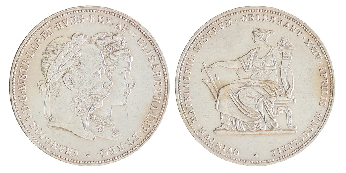 Austria. Empire. Franz Joseph. 2 Gulden - Silver wedding jubilee. 1879.