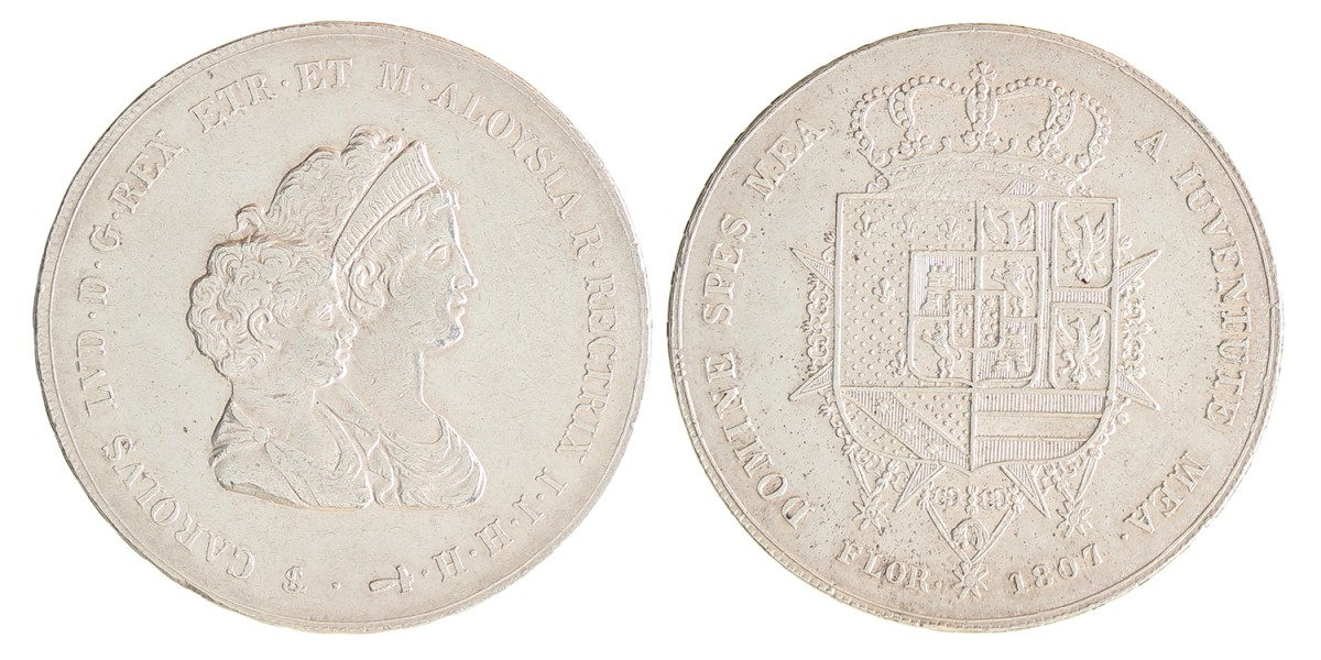 Italian states. Tuscany. Carlo Ludovico di Borbone and Maria Luigia. 10 Lire. 1807.