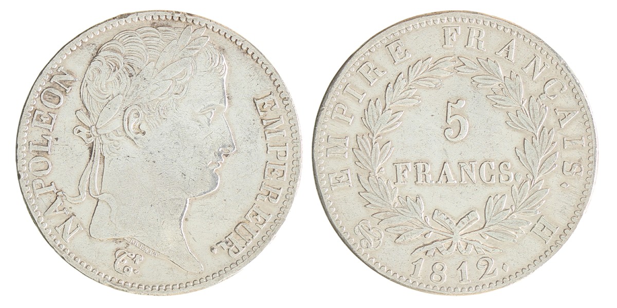 France. Empire. Napoleon. 5 Francs. 1812 H.