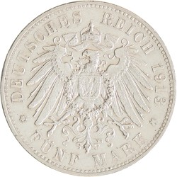 German states. Württemberg. Wilhelm II. 5 Mark. 1913 F.