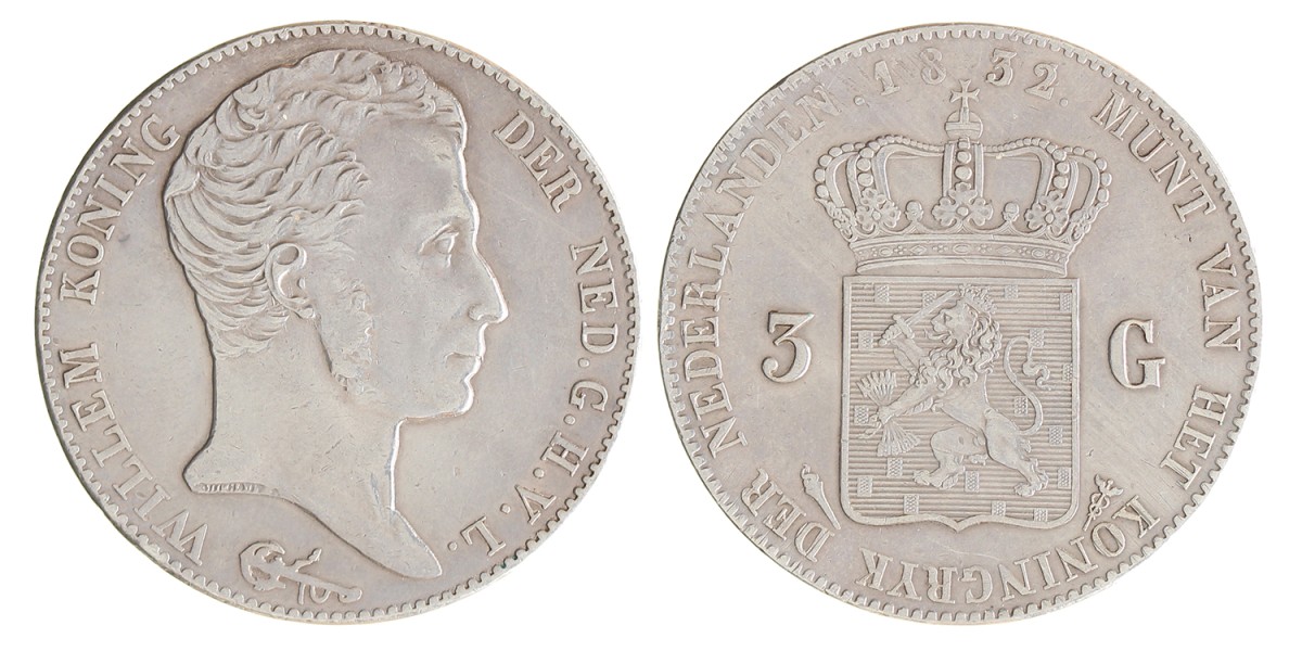3 Gulden. Willem I. 1832/24. Zeer Fraai +.