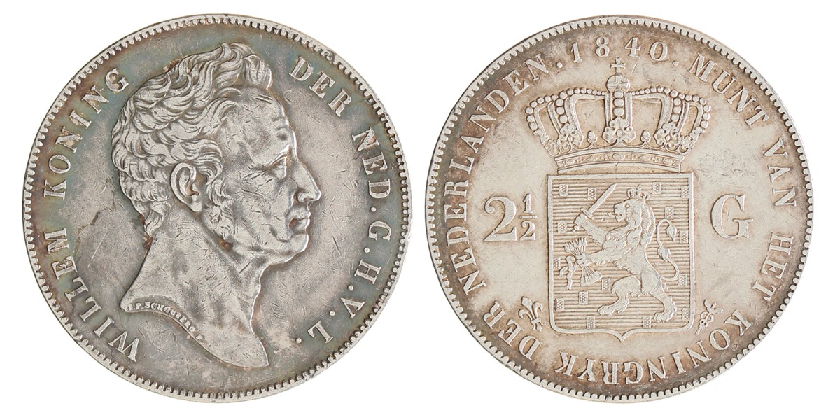 2½ Gulden. Willem I. 1840. Zeer Fraai / Prachtig.