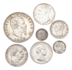 Italia. Kingdom. Vittorio Emanuelle II, III and Napoleon. Lot (7) Silver coins. 1810 - 1927.