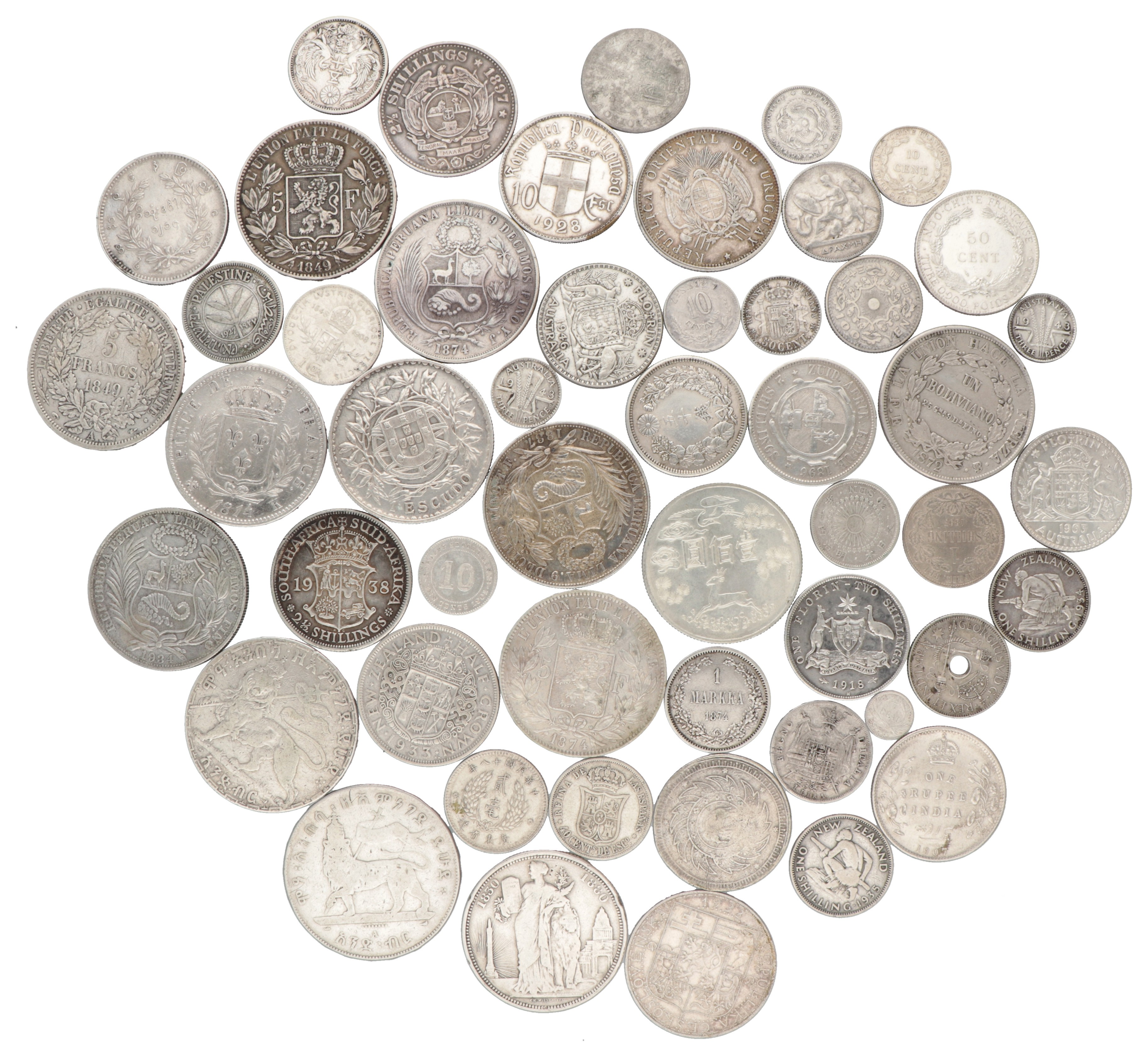 World. Lot (50) silver coins.