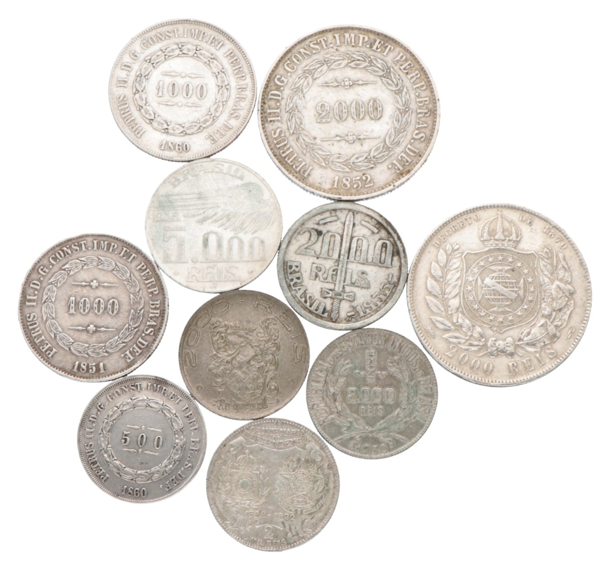 Brazil. Empire and republic. Lot (10) Reis coins. 1851 - 1938.