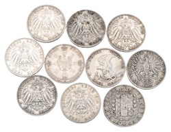 German states. Baden, Bavaria and Prussia. Lot (10) mostly 2 Marks.