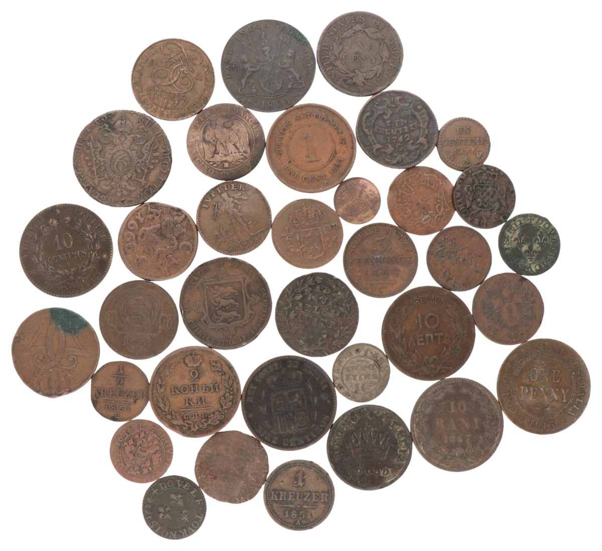 World. A.o. France and Sweden. Lot (34) Copper coins.