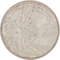 Switzerland. 5 Francs - Lugano shooting Festival. 1883.