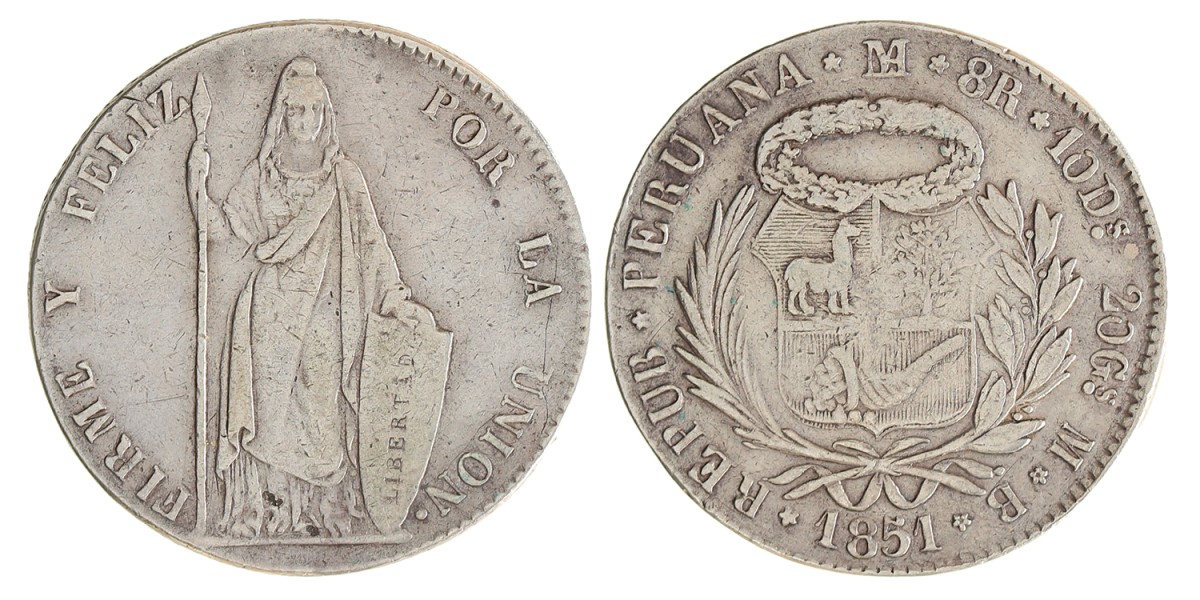 Peru. Republic. 8 Reales. 1851 MB.