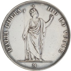 Italian states. Lombardy. Provisional government. 5 Lire. 1848.