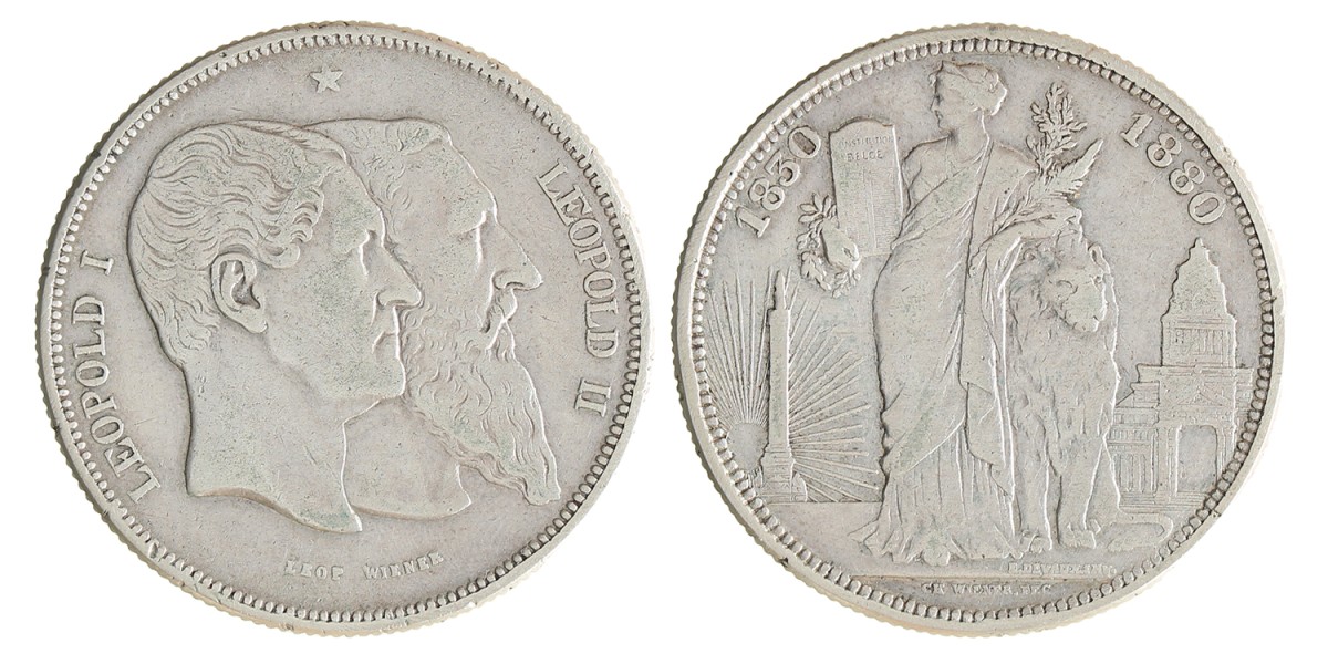 Belgium. Leopold II. 5 Francs. 1880.