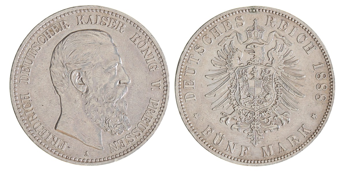German states. Prussia. Friedrich III. 5 Mark. 1888.
