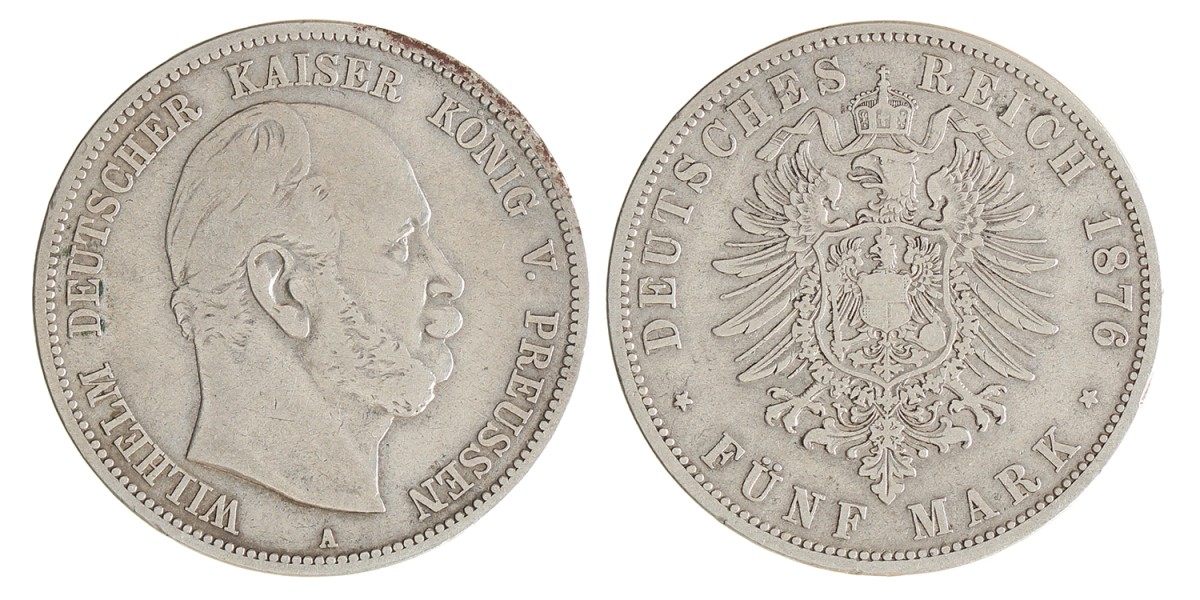 German states. Prussia. Wilhelm I. 5 Mark. 1876 A.