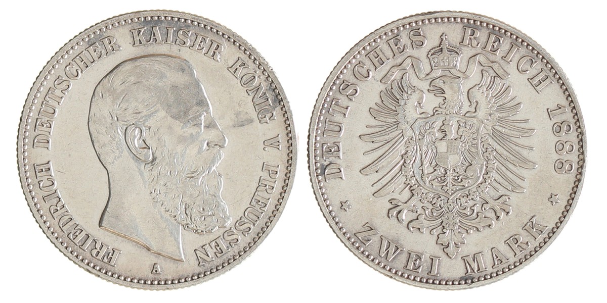 German states. Prussia. Friedrich III. 2 Mark. 1888.