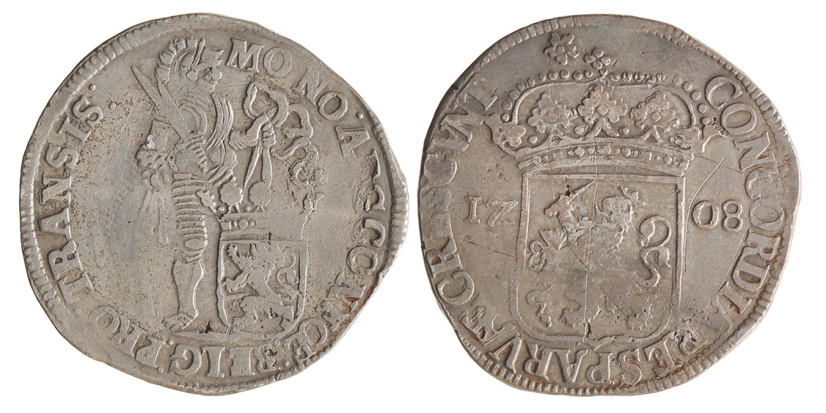 Zilveren dukaat. Overijssel. 1708. Fraai / Zeer Fraai.