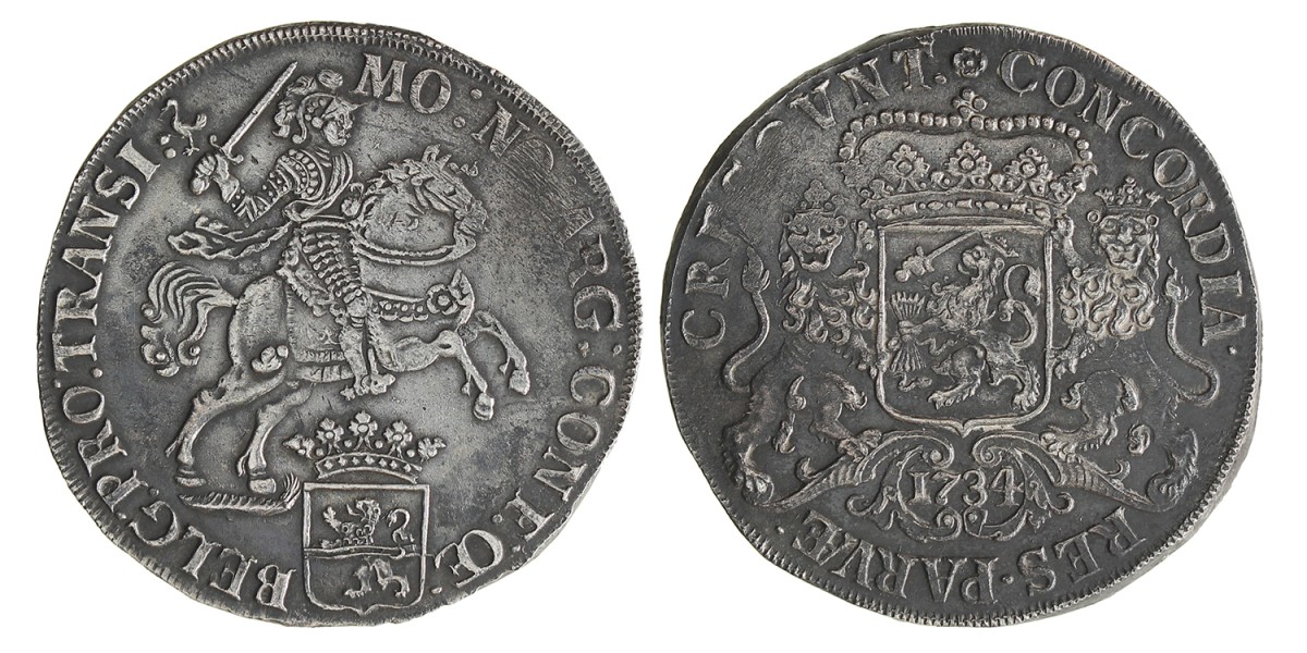 Dukaton of zilveren rijder. Overijssel. 1734. Zeer Fraai / Prachtig.