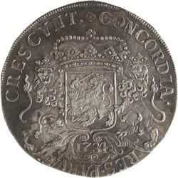 Dukaton of zilveren rijder. Overijssel. 1734. Prachtig.