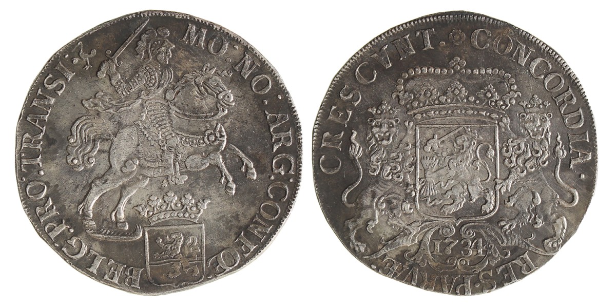 Dukaton of zilveren rijder. Overijssel. 1734. Prachtig.