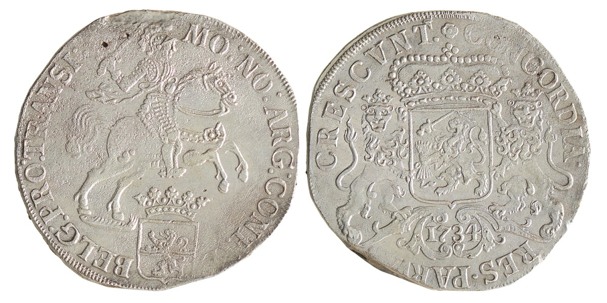 Dukaton of zilveren rijder. Overijssel. 1734. Prachtig.