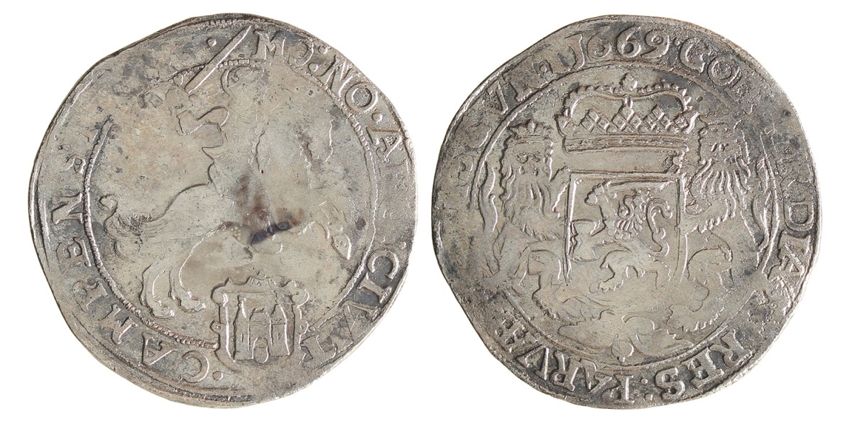 Dukaton of zilveren rijder. Kampen. 1669. Zeer Fraai.