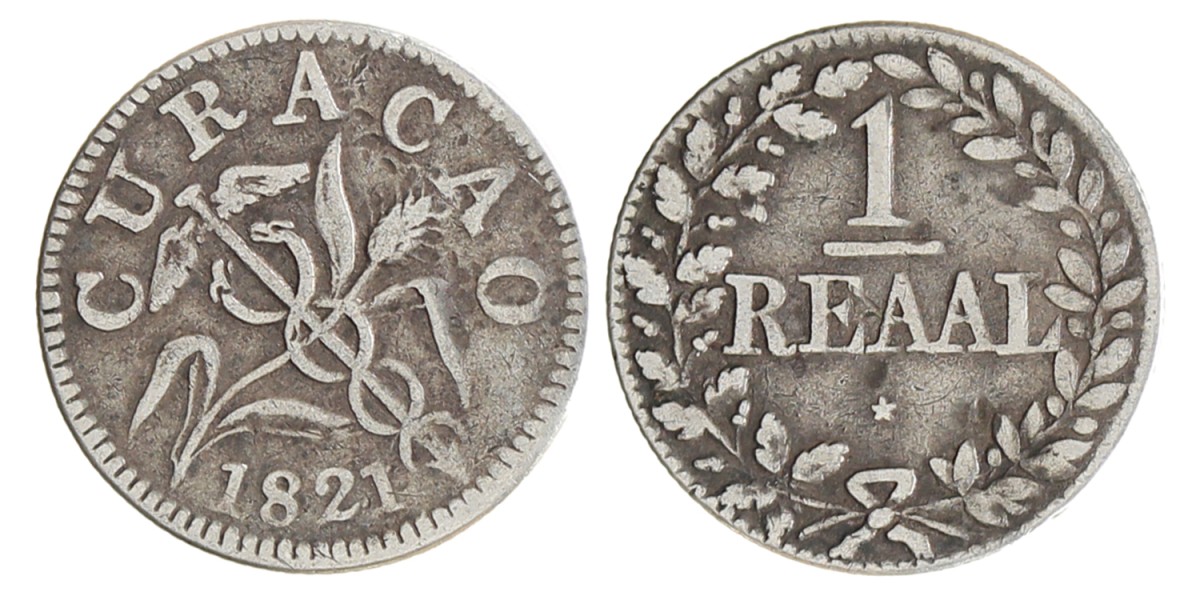 1 Reaal. Curaçao. 1821. Fraai / Zeer Fraai.