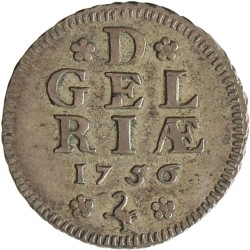 Halve duit - Afslag in zilver. Gelderland. 1756. Zeer Fraai.