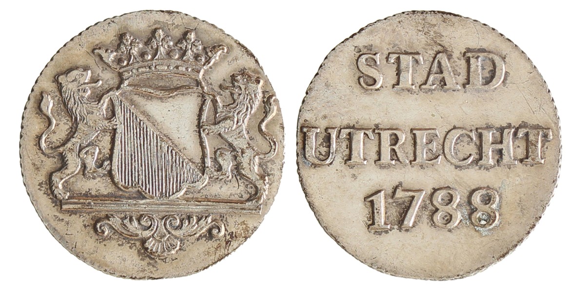 Duit - Afslag in zilver. Utrecht stad. 1788. Prachtig.