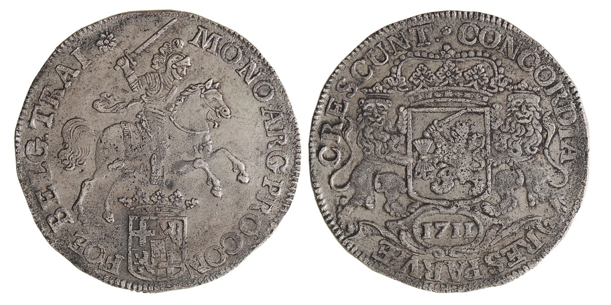 Dukaton of zilveren rijder. Utrecht. 1711. Zeer Fraai +.