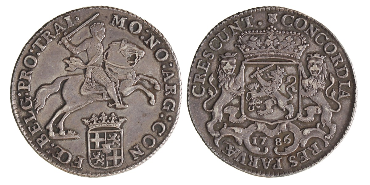 Halve dukaton of zilveren rijder. Utrecht. 1786. Prachtig.