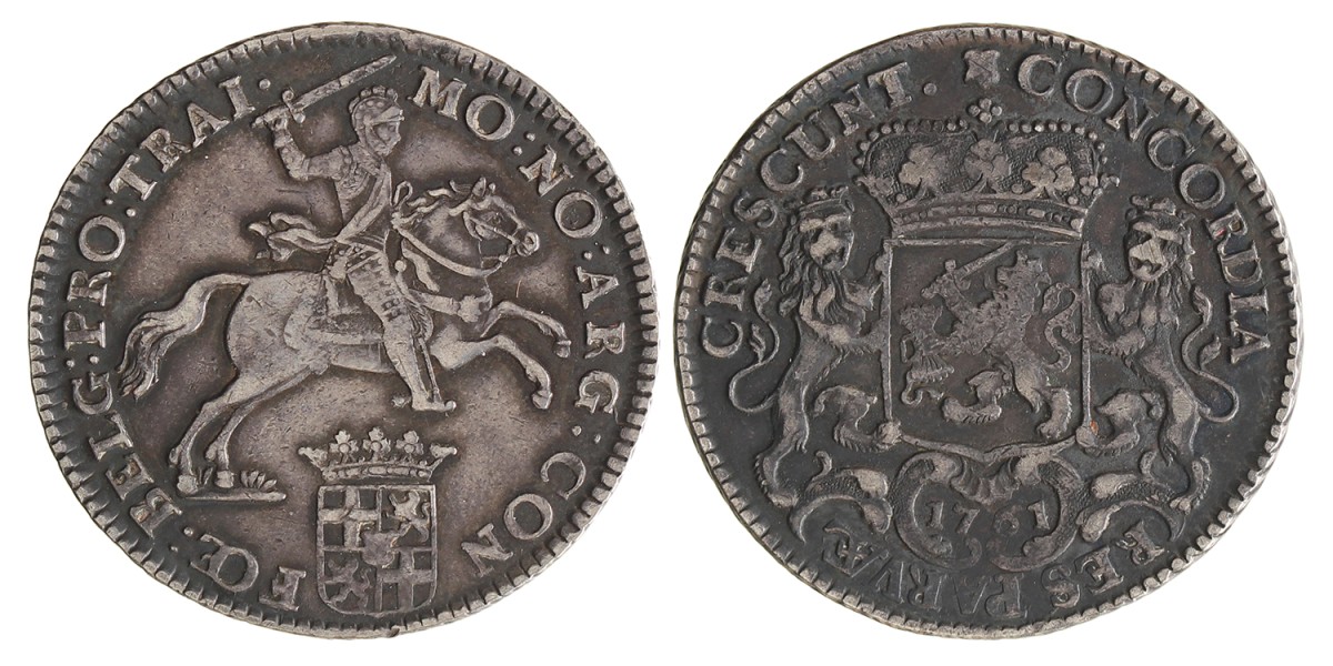 Halve dukaton of zilveren rijder. Utrecht. 1761. Zeer Fraai +.