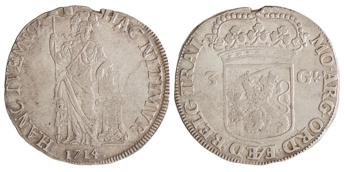 3 gulden - Generaliteits. Utrecht. 1714. Zeer Fraai.
