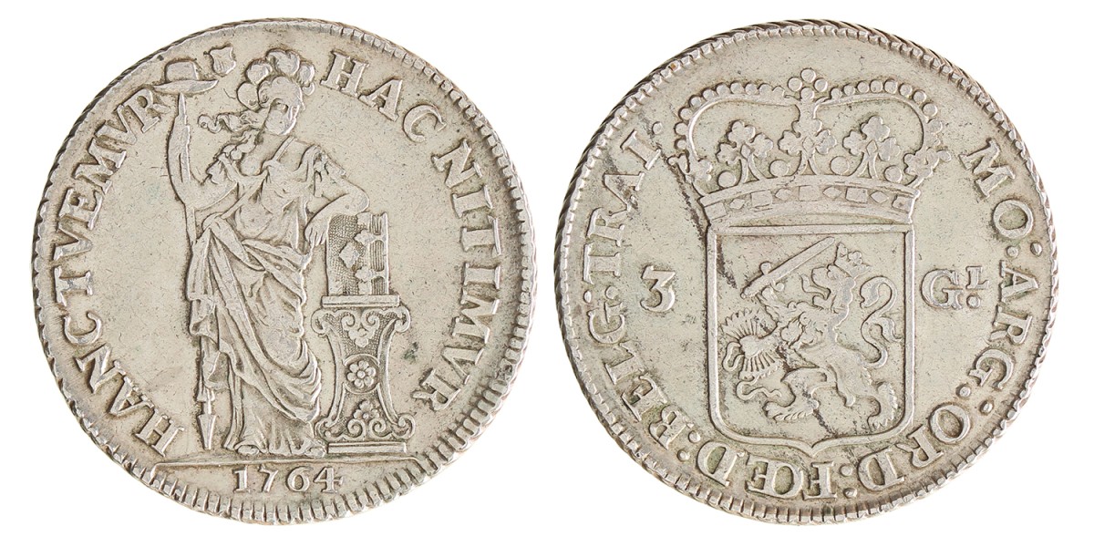 3 Gulden - Generaliteits. Utrecht. 1764. Zeer Fraai.