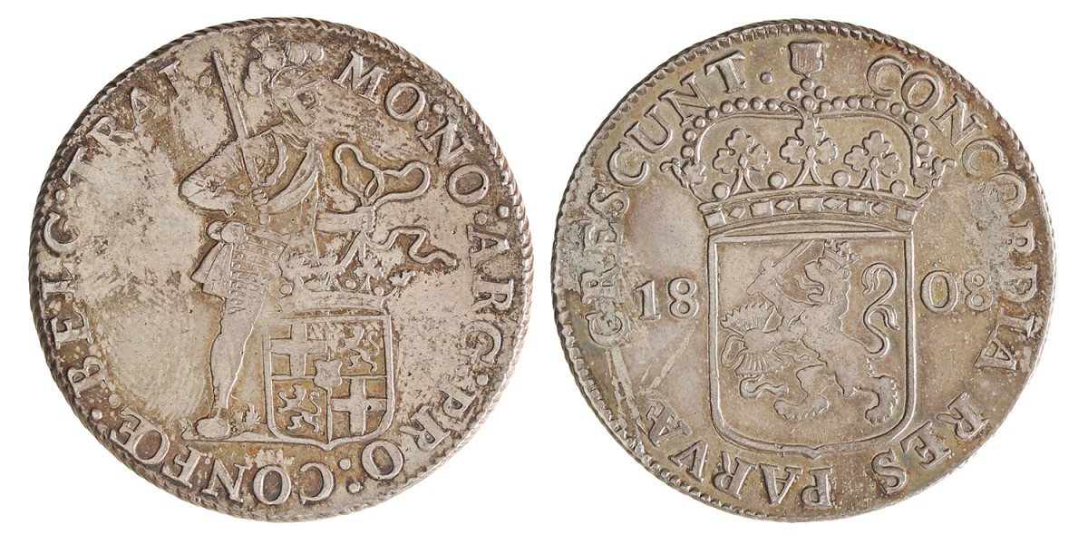 Zilveren dukaat of rijksdaalder. Utrecht. 1808. Zeer Fraai / Prachtig.
