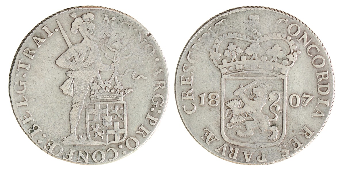 Zilveren dukaat of rijksdaalder. Utrecht. 1807. Zeer Fraai -.