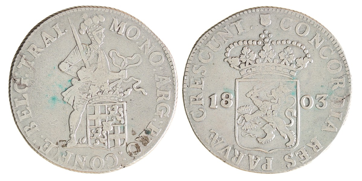 Zilveren dukaat. Utrecht. 1803. Zeer Fraai.