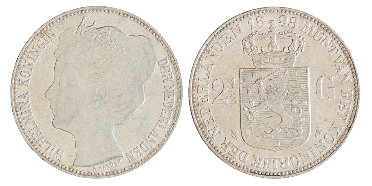 2½ Gulden. Wilhelmina. 1898. UNC.