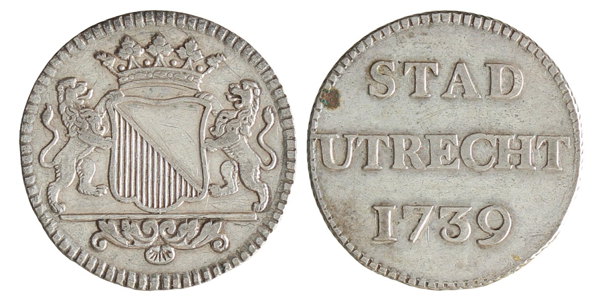 Duit - Afslag in zilver. Utrecht stad. 1739. Zeer Fraai +.