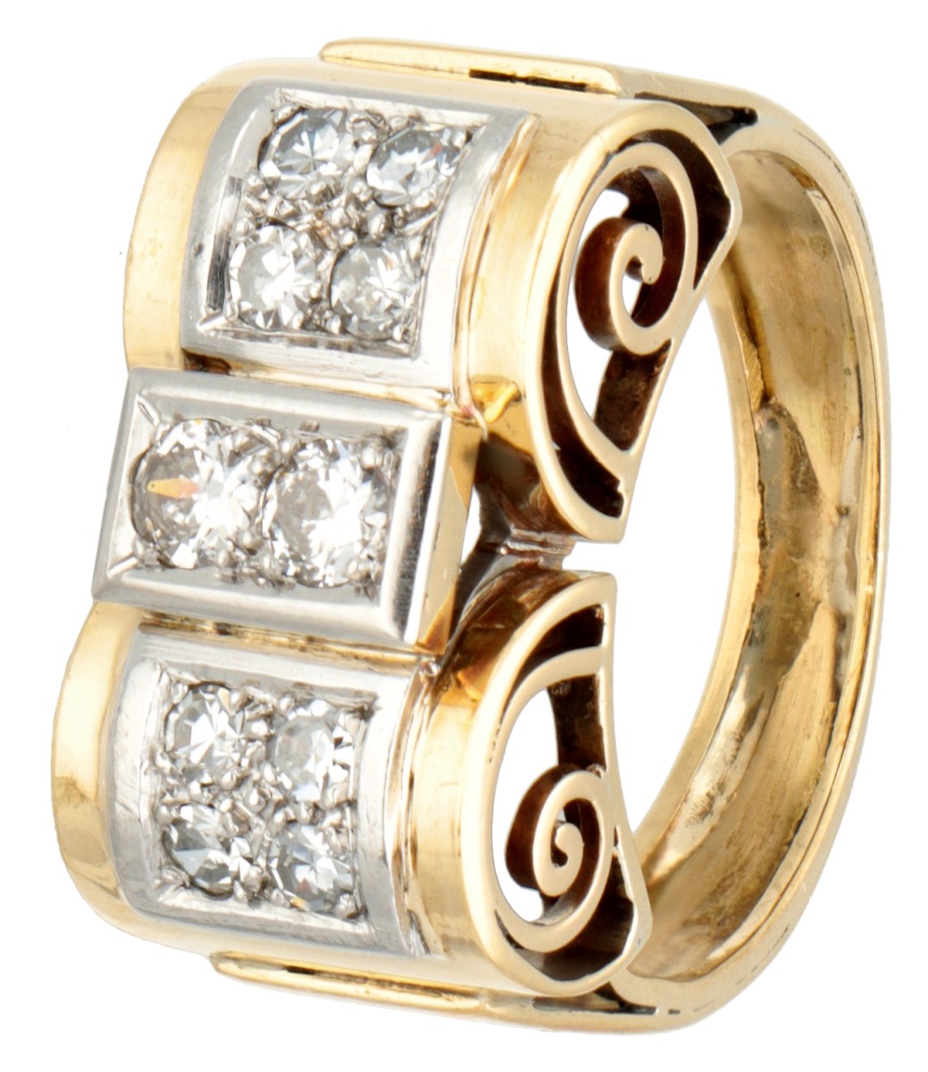 Retro 14 kt. geelgouden tank ring bezet met ca. 0.45 ct. diamant.