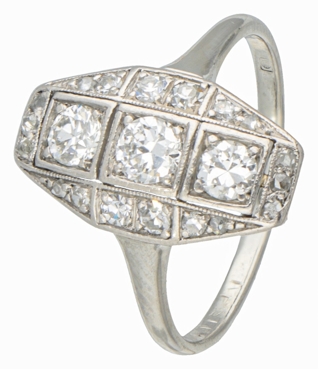 Art deco 14 kt. witgouden prinsessen ring bezet met ca. 0.50 ct. diamant.