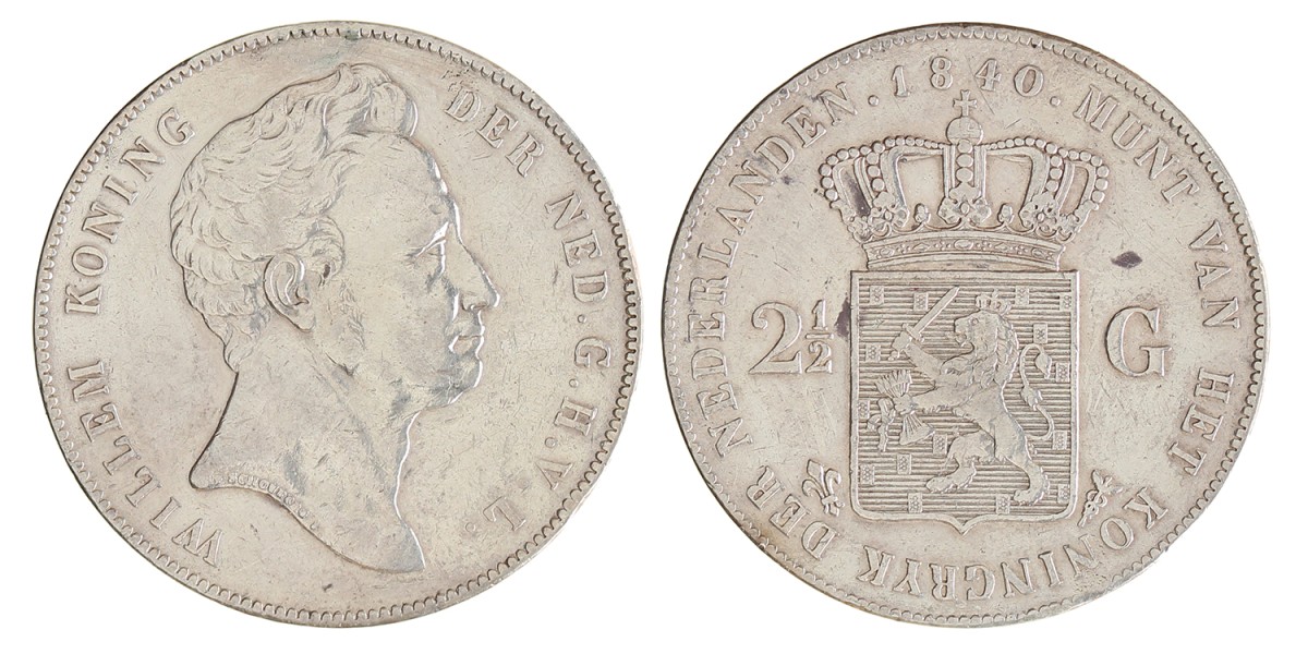 2½ gulden. Willem I. 1840. Zeer Fraai.