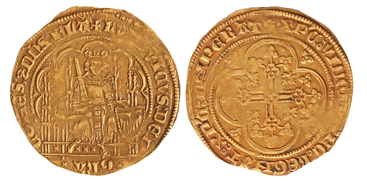 Half gouden schild (met arend). Vlaanderen. Brugge. Lodewijk van Male. Z.j. (1352 - 1353). Zeer Fraai +.