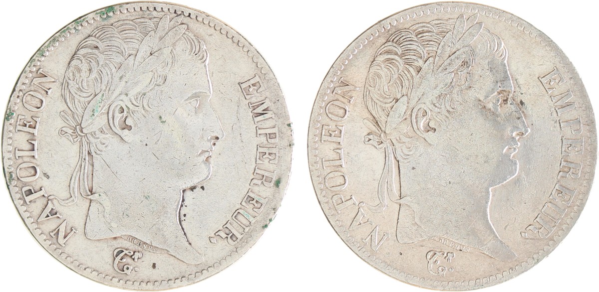 France. Empire. Napoleon. Lot (2) 5 Francs. 1811 A and 1812 A.