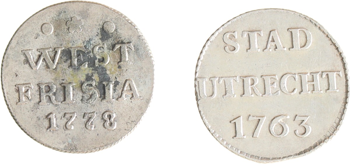 Lot (2) Utrecht en West-Friesland. Duit. Afslag in zilver. 1763 en 1778. Gemiddeld Zeer Fraai.
