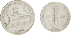 Greece. Republic. Lot (2) 10 and 20 Drachmai. 1930.