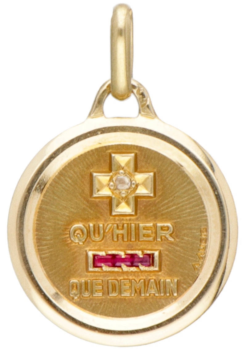 Vintage 18 kt. geelgouden "plus qu'hier, moins que demain" hanger door A. Augis.