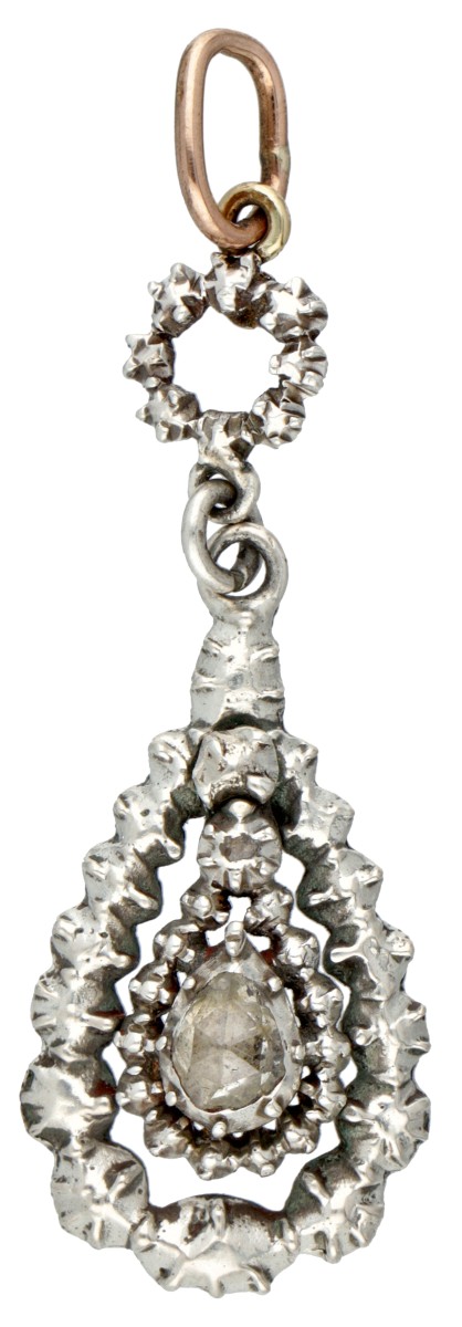 Sterling zilveren antieke hanger bezet met roos geslepen diamant.