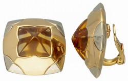 Bvlgari 18 kt. bicolor gouden 'Pyramid' oorclips bezet met citrien.
