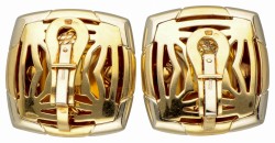 Bvlgari 18 kt. bicolor gouden 'Pyramid' oorclips bezet met citrien.