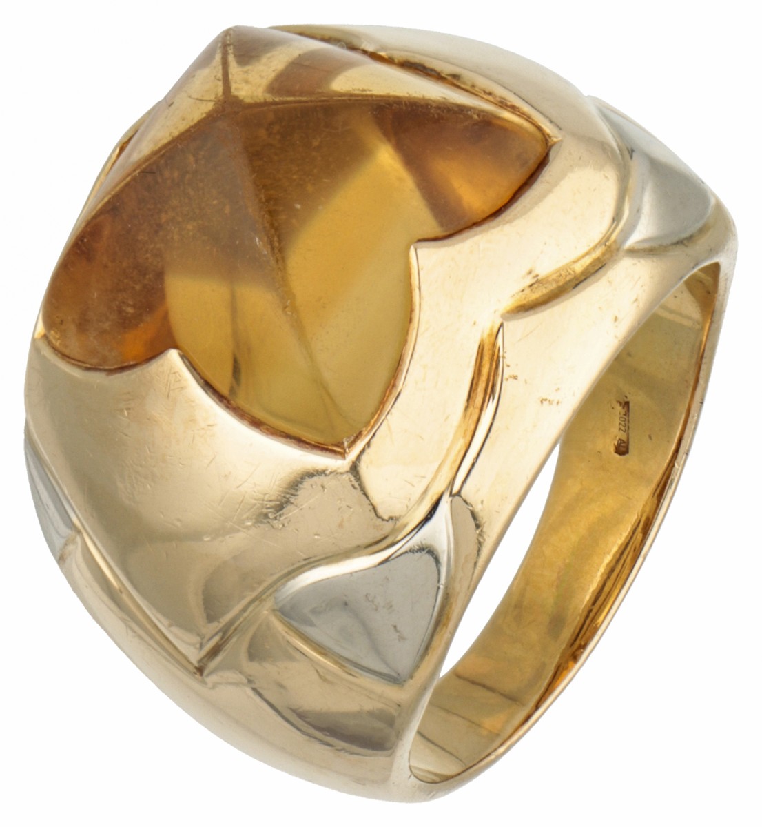 Bvlgari 18 kt. bicolor gouden 'Pyramid' ring bezet met citrien.