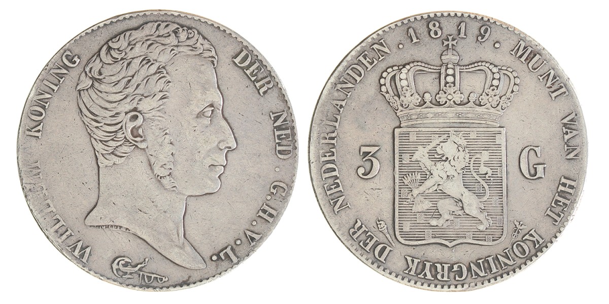3 Gulden. Willem I. 1819 U. Zeer Fraai -.